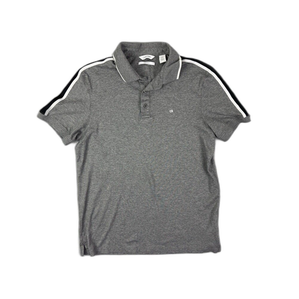 Calvin Klein Size S Mens Polo Shirt Gray Short Sleeve Liquid Touch